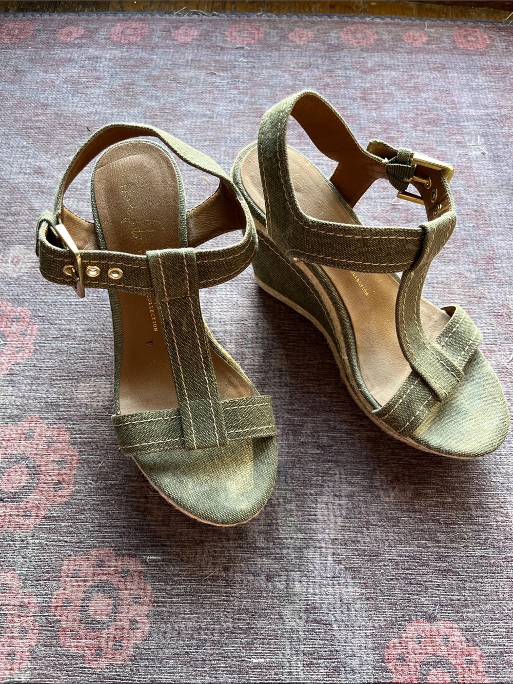 Franco Sarto Wedge Sandal in Olive Green - Women's Platform T-Strap